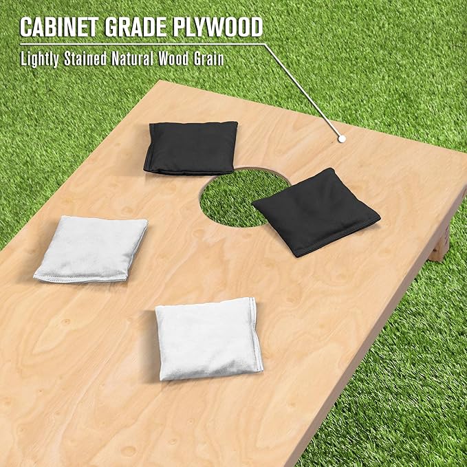 GoSports Regulation Size Wooden Cornhole Set with Natural Wood Finish - Includes Carrying Case
