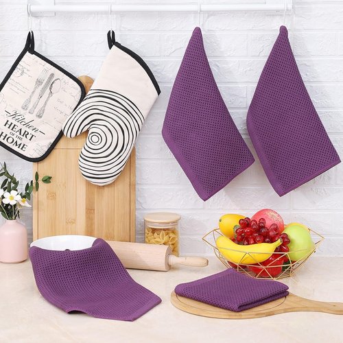 Homaxy 100% Cotton Dish Cloths - Ultra Soft, Absorbent & Quick Drying | 12x12 Inches, 6-Pack, Purple