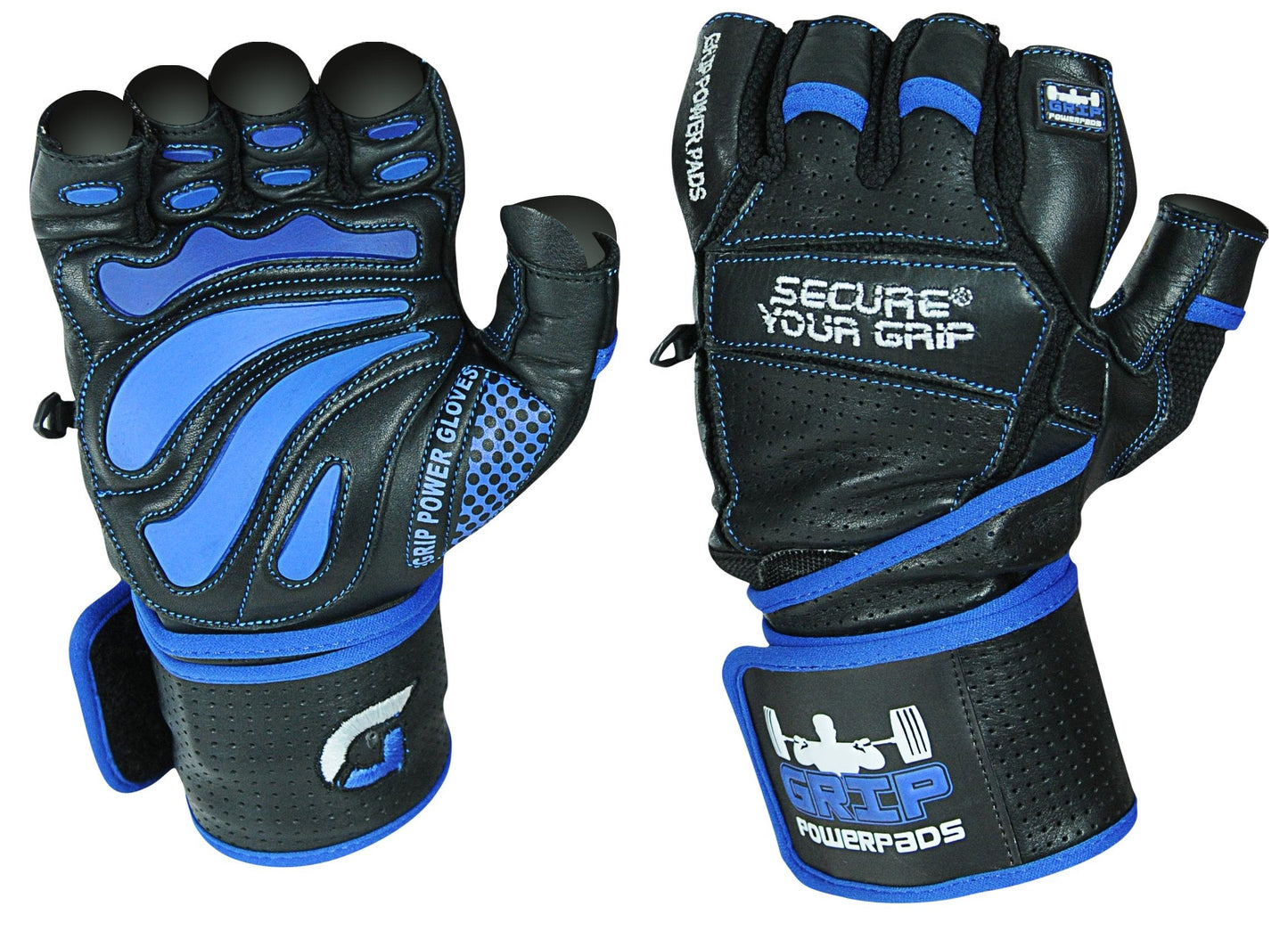 Elite Leather Gym Gloves with Built in 2" Wide Wrist Wraps Grip & Design for Weightlifting Power Lifting Bodybuilding & Strength Training Workout Exercises (Blue, X-Small)