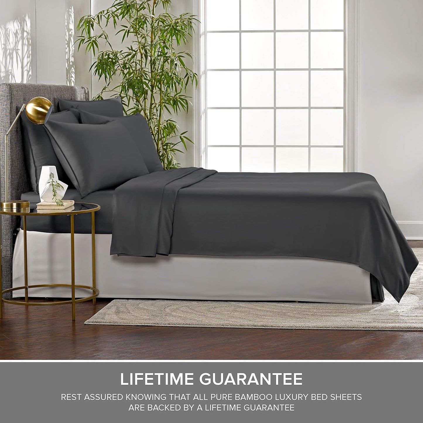 Pure Bamboo Split King Sheets - 100% Organic Viscose Bed Sheet Set, Soft & Cooling, Charcoal
