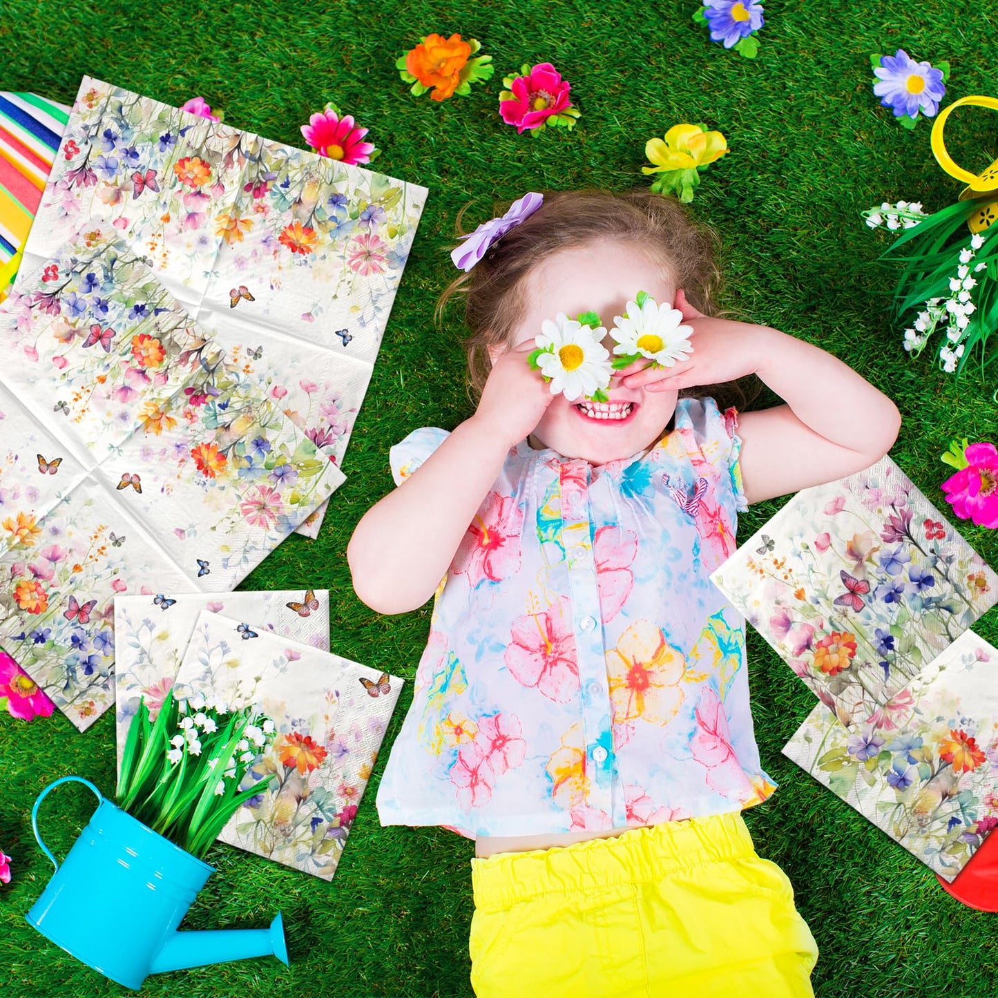 Wildflower Napkins,Wildflower Baby Shower Decorations Wedding Shower Party Napkins Easter Spring Butterfly Floral Theme Napkins Decorations for Bridal Shower,Spring Holiday,Easter Birthday Supplies