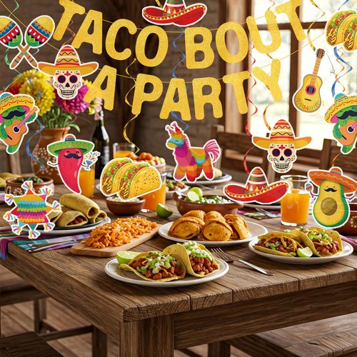Mexican Taco Bout a Party Decoration Taco Bout a Party Banner Mexican Fiesta Ceiling Hanging Swirls for Fiesta Birthday Cinco De Mayo Decoration