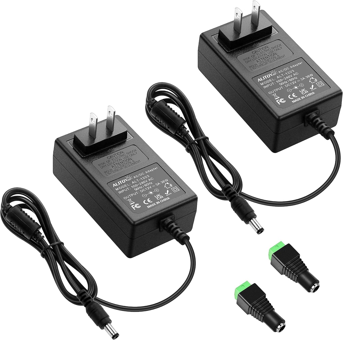 ALITOVE 12V 12 3A 36W 12V 2.5A 2A 5.5x2.5mm 3D 2-Pack Power Supply Volt AC/DC Adapter DC Power Cord AC to DC Converter