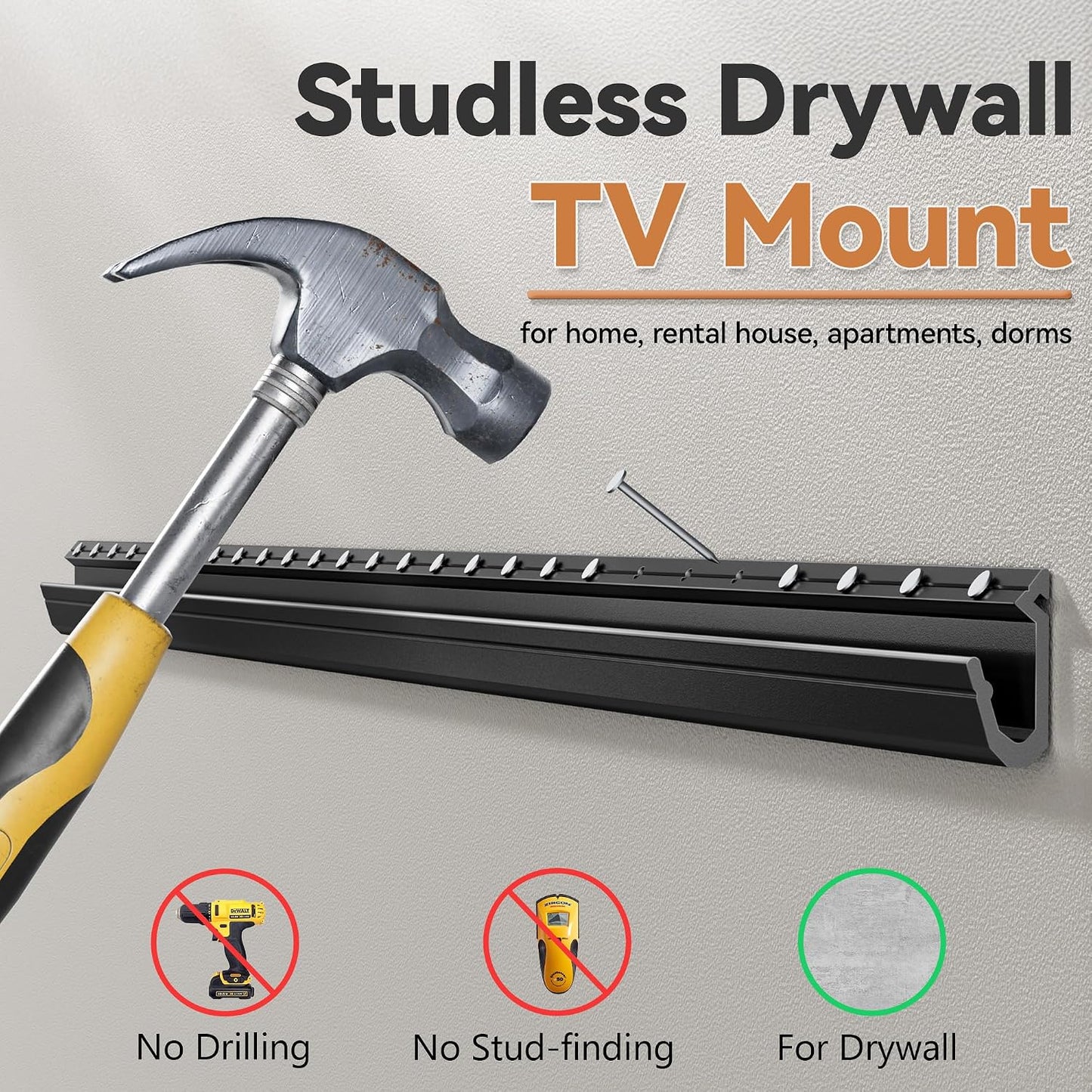 Antimbee 32-75 Inch 600x400mm 150lbs, 5, Studless Drywall TV Wall Mount, No Stud No Drill TV Bracket Hanger for TVs