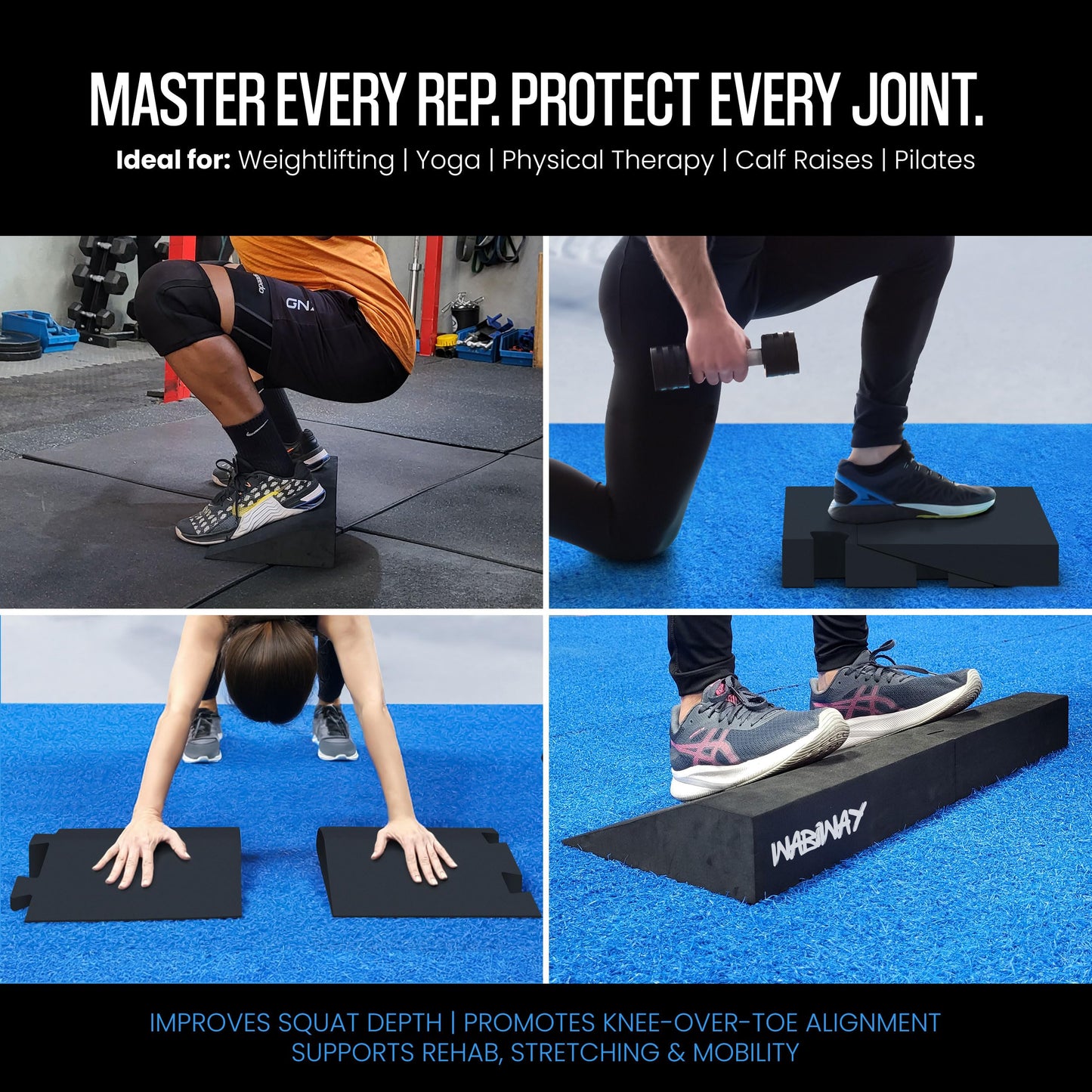 WABIWAY Squat Wedge Block – 2-in-1 Heel Elevated Slant Board for Squats & Calf Raises – Lightweight, Non-Slip EVA, Portable Workout Wedge for Strength & Recovery
