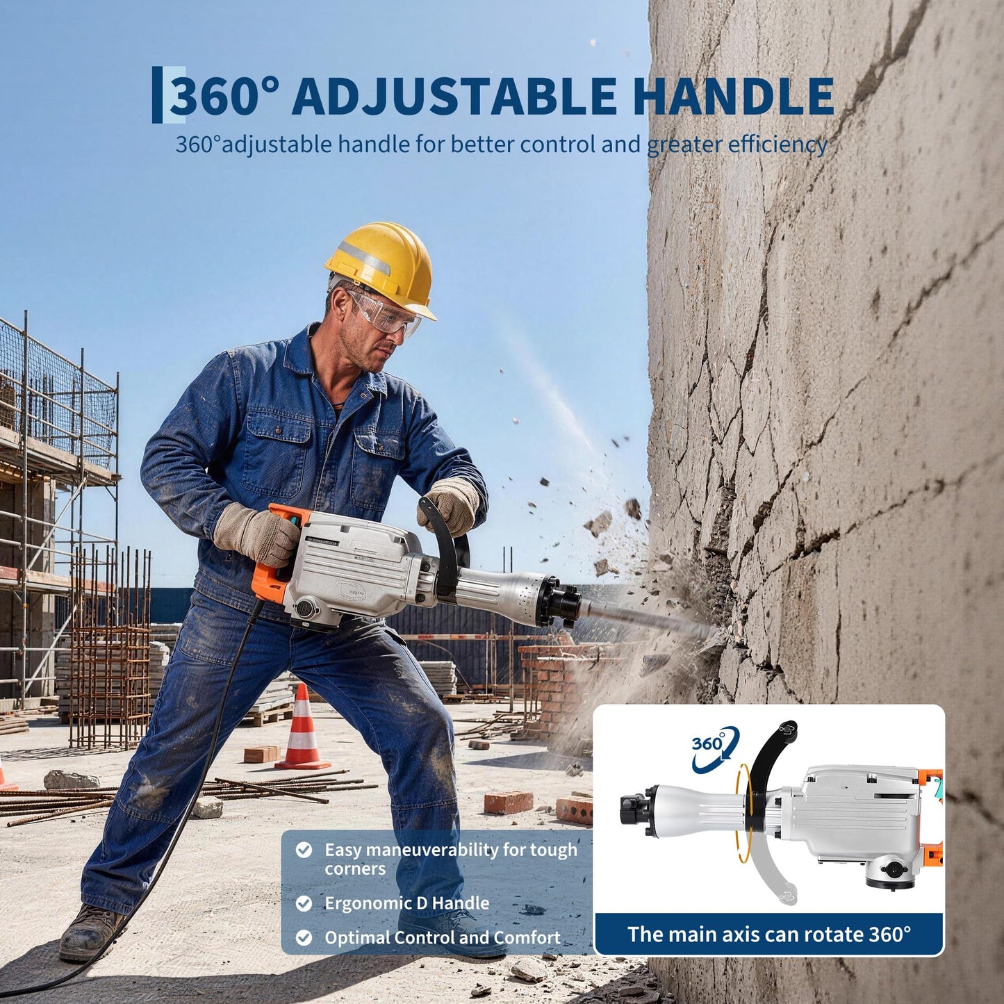 Garvee Electric Demolition Jack Hammer, 1500W Jackhammer Demolition Hammer, 1800 BPM Jackhammer Concrete Breaker with 360° Adjustable Handle, Anti-Vibration System, Complete Kit with Carrying Case