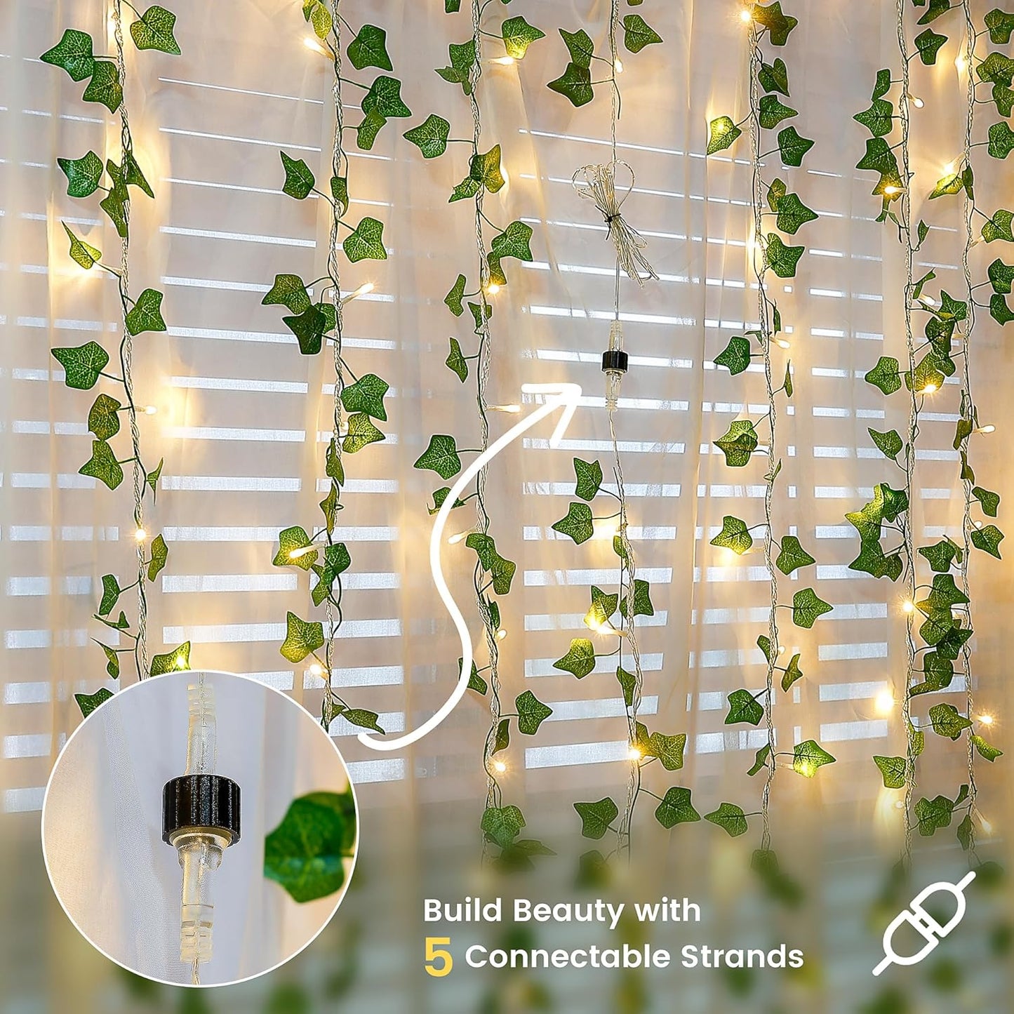 Skiennix Ivy Leaf Fairy Lights - 23 FT 73 LED Indoor String Lights for Bedroom & Party Decor | Warm White