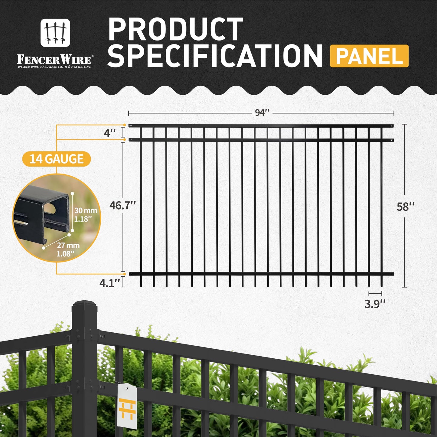 Fencer Wire 52FT Heavy Duty Flat Top Fence Barrier Kit, Anti-Rust Metal Steel Fence with 5FT Height X 8FT Width Panels, Gate, Posts, Connectors, Outdoor Fencing for Yard, Pool, Patio