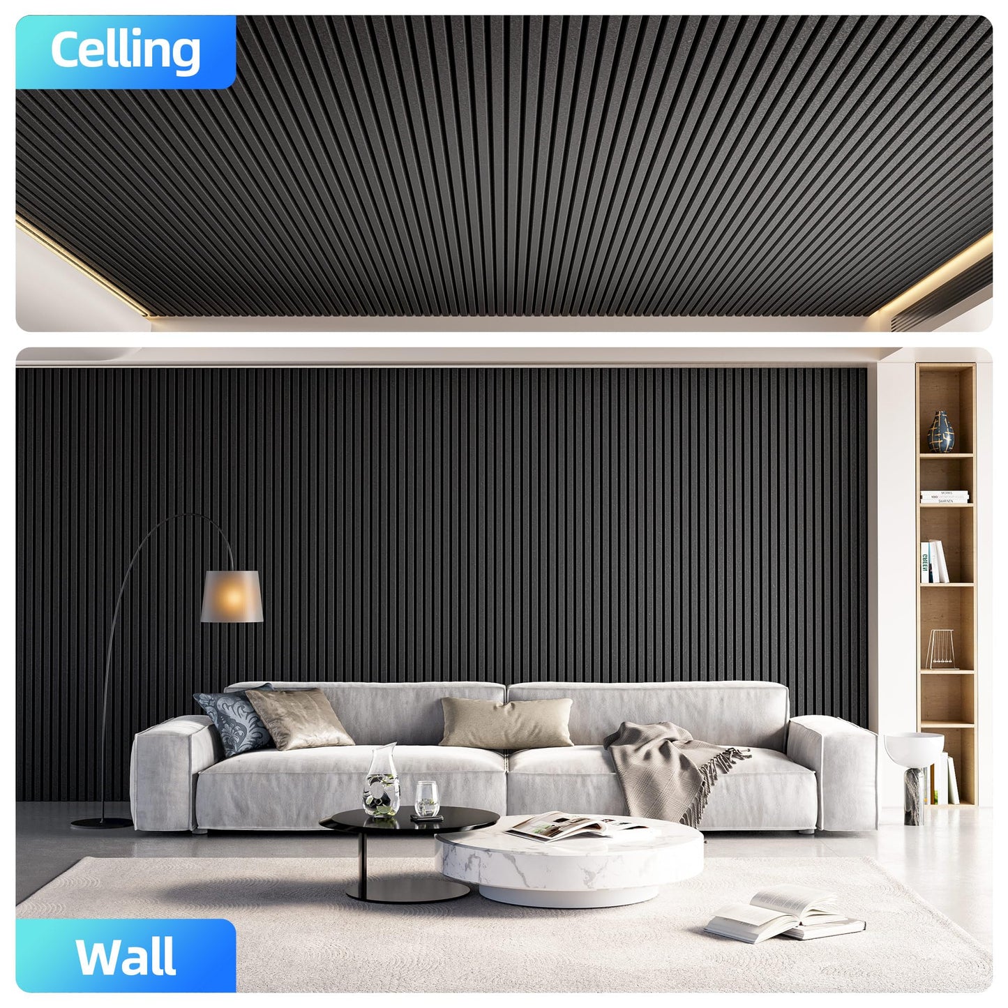 8 Pack Large Acoustic Panels Sound Absorbing with Self-Adhesive, 47.2”*23.6”*0.36” High Density Sound Proof Foam Panels for Walls, 3D Vertical Soundproof Wall Panels for Home Studio Office Decor-Black