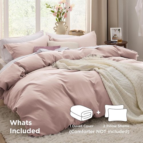 Bedsure Rose Pink Duvet Cover Set - Extra Soft 3-Piece Full Size Bedding, 80x90 Inches with Zipper Closure