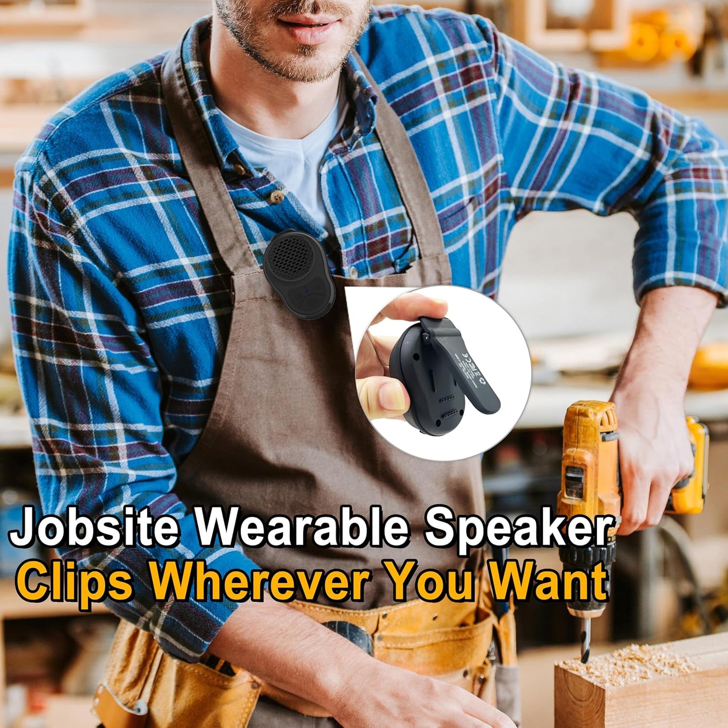 SOFAMIRI IPX5 Wearable Bluetooth Speaker Clip On, Mini Portable Wireless Speaker with Mic, Waterproof, All Day