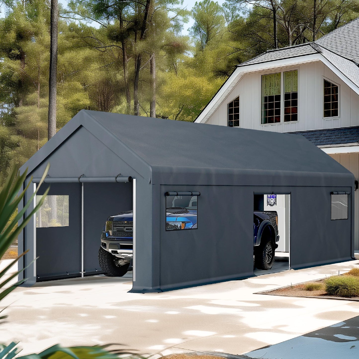 PHI VILLA Portable Garage Carport,13x24ft Car Tent Shed Carports canopy Outside Storage Tents Shelter, Heavy Duty Garages Shelters Waterproof UV Resistant with Rollup Zipper Doors for Cars,Boats,Tools