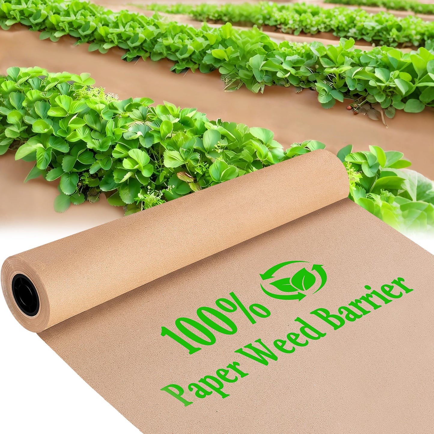 DECOHS 4 x 100 Ft Biodegradable Paper Weed Barrier- Heavy Duty Biodegradable Garden Bed Grass- Garden Paper Weed Control Barrier Weed Grass Blocker for Outdoor Garden Lawn