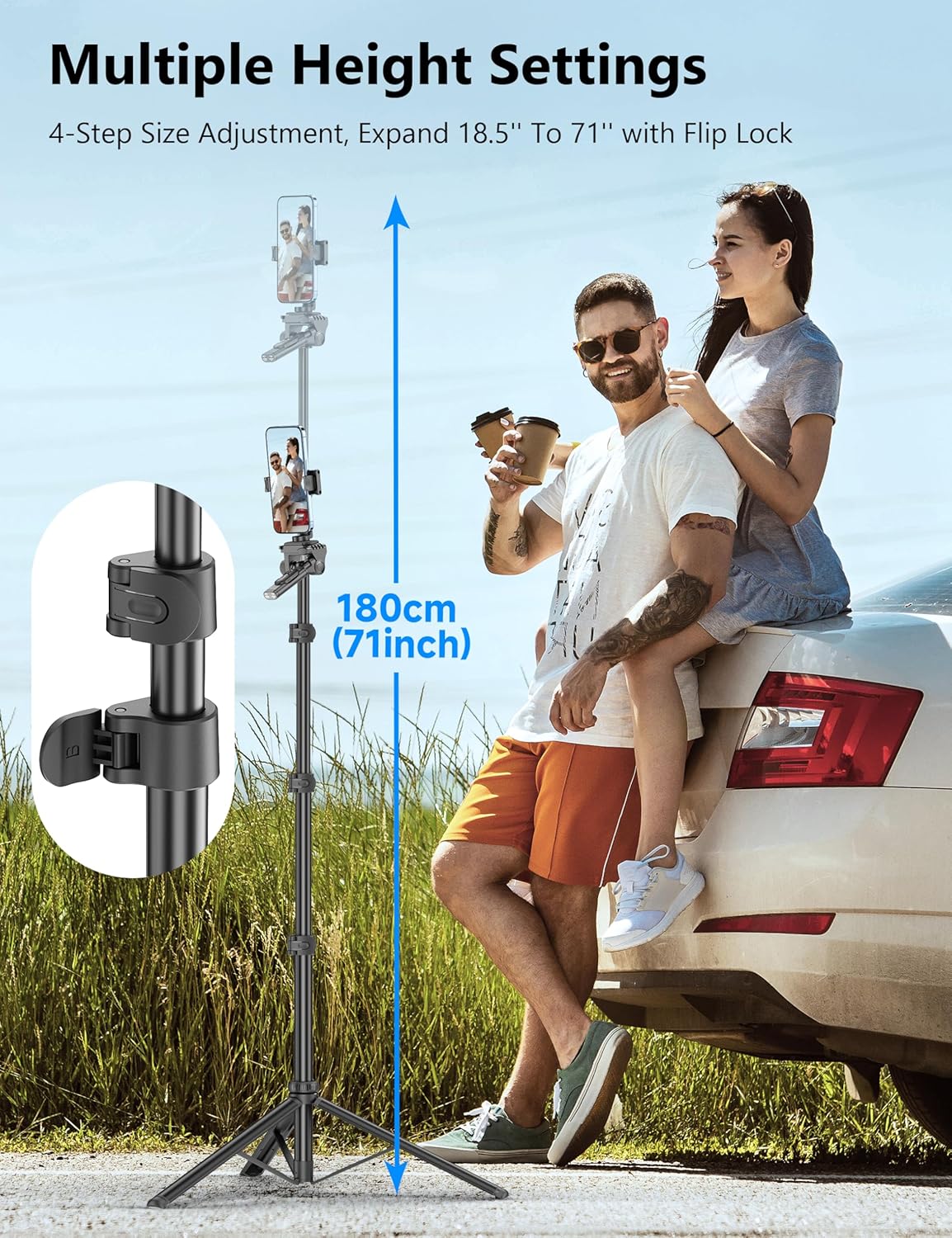 SelfieShow 72" Phone Tripod & Selfie Stick, Extendable Cell Phone Tripod Stand with Detachable Remote&Phone Holder