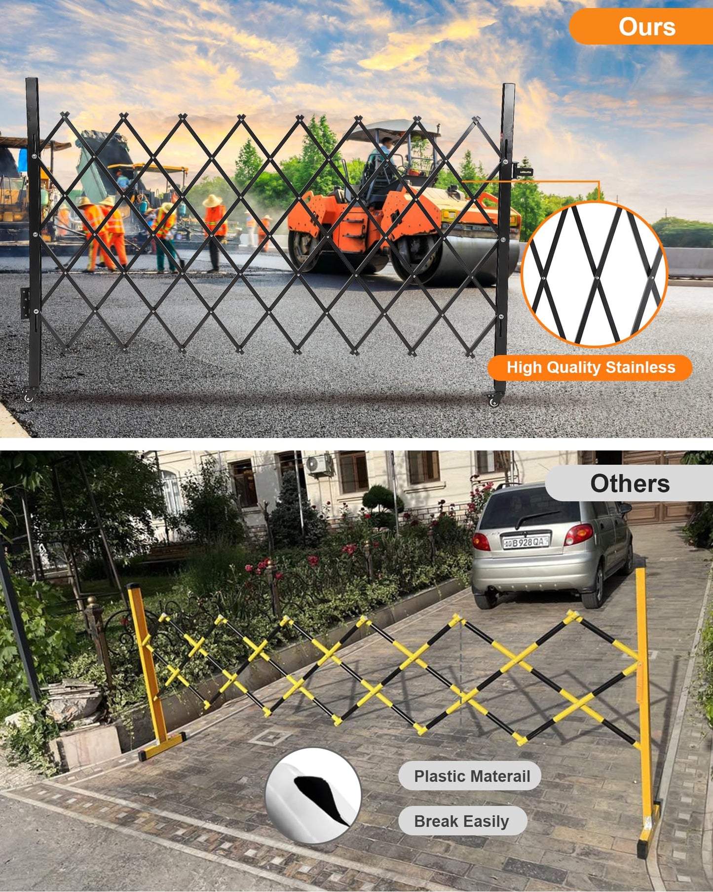 Single Folding Security Gate, 85" H x 85" W Flexible Expanding Security Gate, Folding Driveway Door Gate, Aluminum Security Gate, 360°Rolling Barricade Gate, Scissor Gate or Door, Black