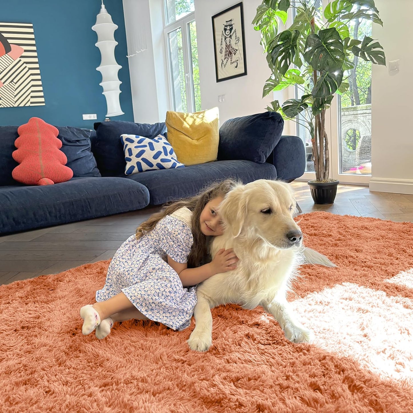 OLANLY Large Area Rug - Soft Fluffy Shaggy Carpet for Living Room & Bedroom - 9x12, Muted Orange