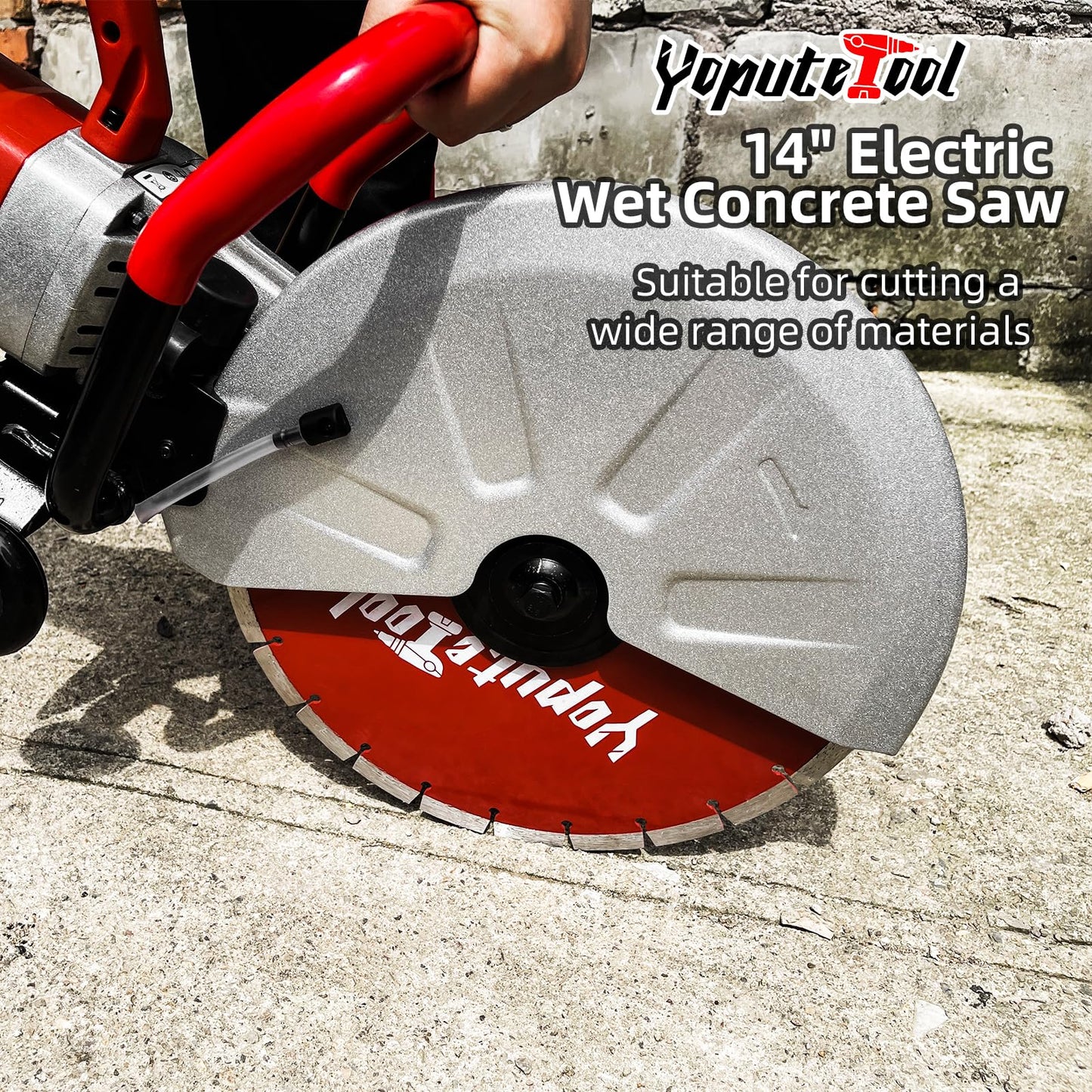 Electric 14 in Circular Saw Cutter with 4.8 in Cutting Depth, Wet/Dry Disk Saw Cutter Includes Water Line, Pump and Blade, for Stone, Brick, Porcelain, Concrete, 3500w cutting machine