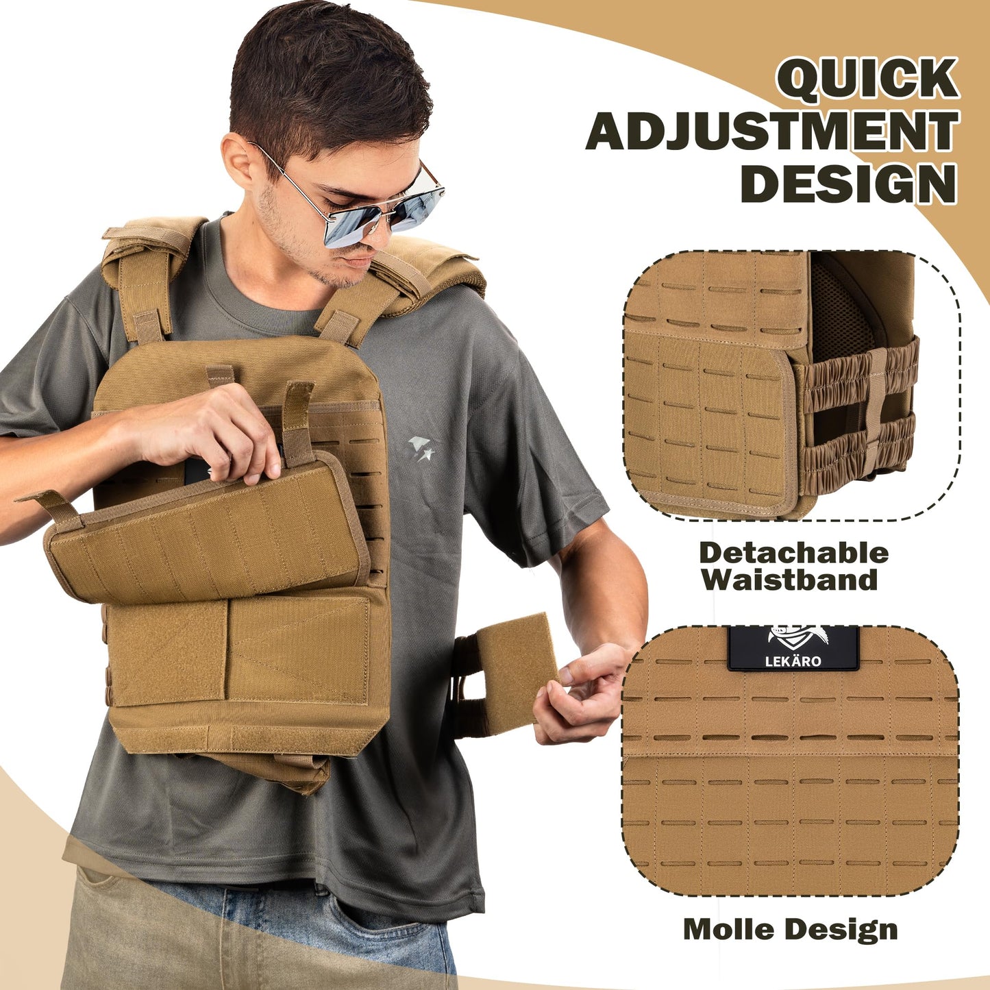 Adjustable Weighted Vest for Men Women – Tactical Vest for Rucking, HIIT & CrossFit, Fits 10x12 Plates, 600D Breathable Weight Vest & Exercise Vest for Strength Training, Weights Not Included