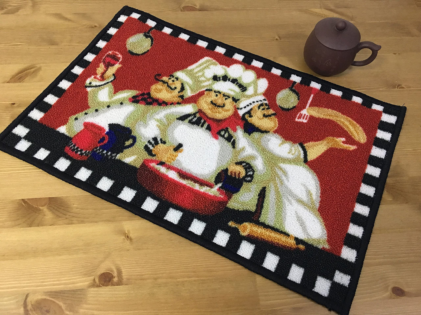 EUCH 2 Piece Kitchen Mat Rubber Backing Carpet Doormat Runner Bathroom Rug Set,17"x47"+17"x23" (Big Three Chef)