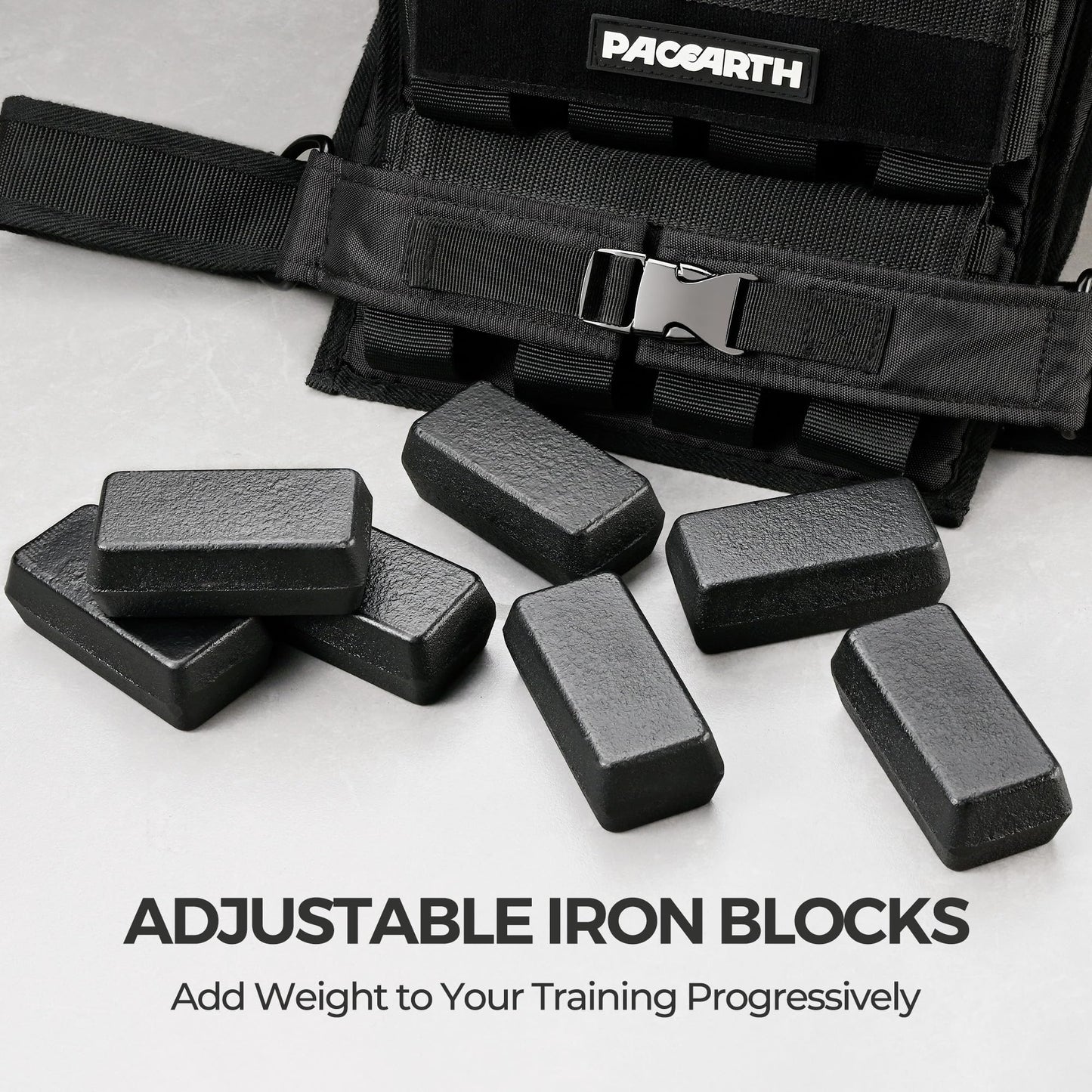 PACEARTH Adjustable Weighted Vest for Men, PACEARTH Heavy Duty Weight Vest with 20 Adjustable Iron Blocks for Hardcore Strength Training, Crossfit, and Running, Black, 44LBS