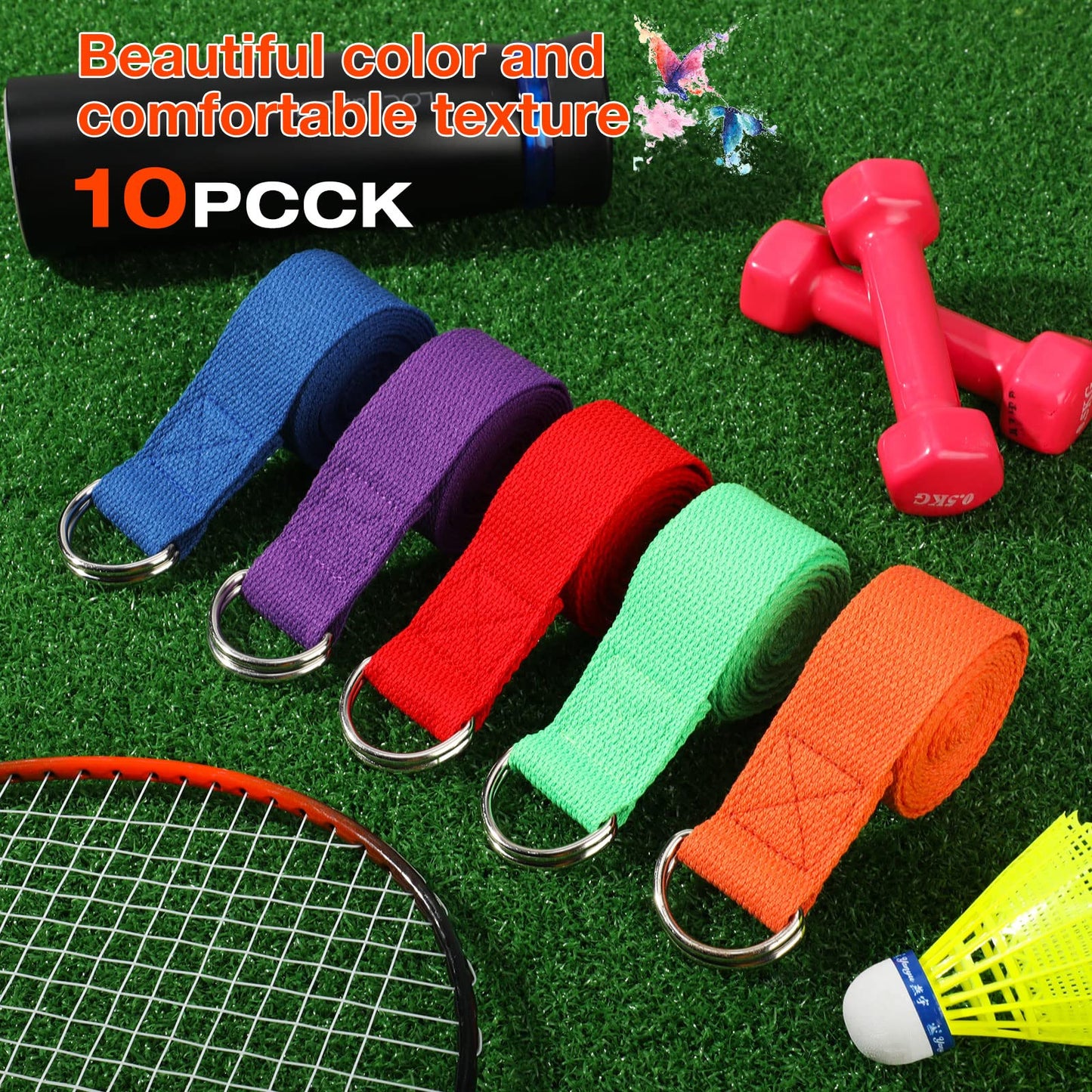 Jerify 10 Pcs Yoga Strap for Stretching Bulk 6ft Exercise Stretch Band with Metal D Ring Adjustable Pilates Non Elastic Yoga Belt for Women Men Physical Fitness Gym Workout Dance (Multicolor)