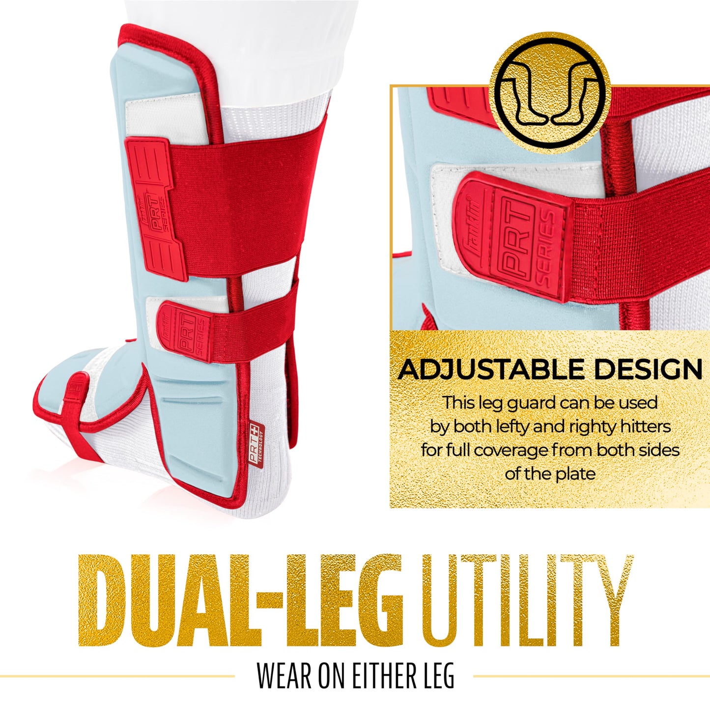 Franklin Sports Baseball + Softball Leg Guard - PRT Series Youth Shin + Foot Shield for Batting - Protective Leg + Ankle Guard with Toe Plate - Right Hand + Left Hand Hitters - Caroline Blue/Red