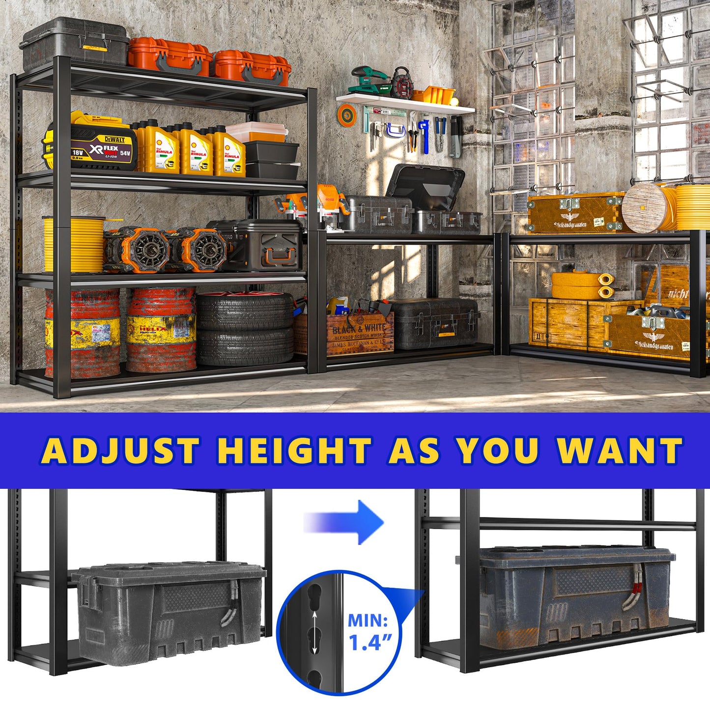 Raybee 40" W Garage Shelving, Storage Shelves 56.9" H, Metal Shelving Heavy Duty Load 1600LBS, Adjustable Metal Shelves for Storage Pantry Kitchen 40" W x 19.1" D x 56.9" H