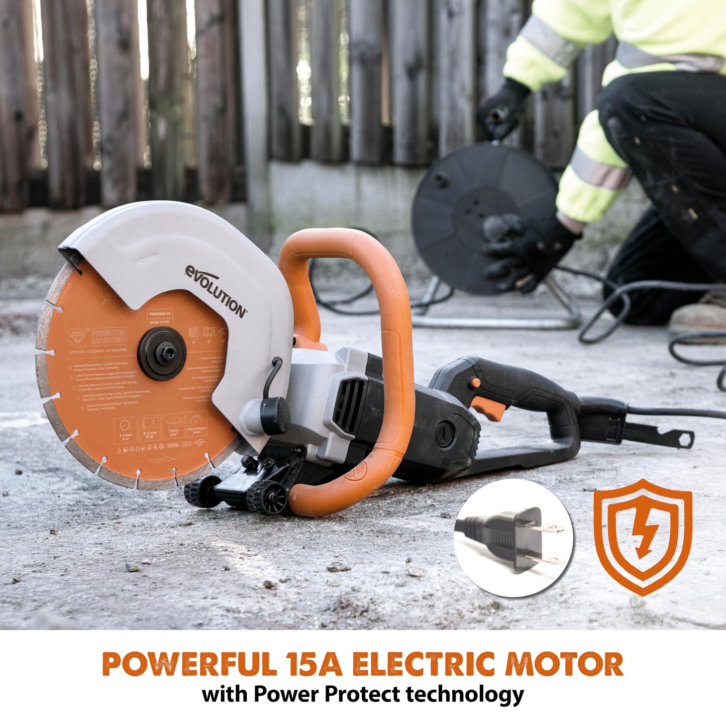 Evolution R255DCT | 10 in. Electric Concrete Saw | Premium Diamond Blade Included | 15A Motor | 4-1/16" Cut Depth | No Gas, No Fumes | Disc Cutter / Power Cutter / Cut-Off Saw | Brick & Masonry