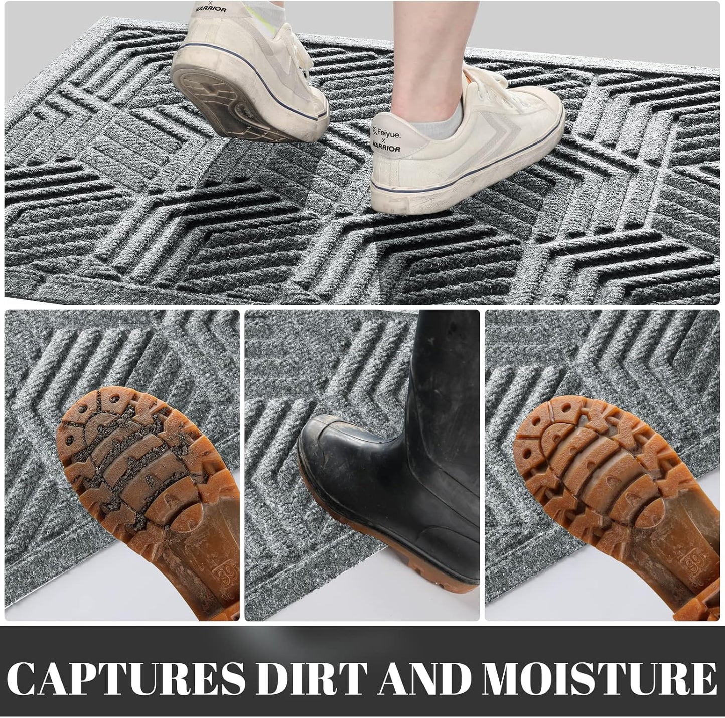 Yimobra Large Door Mat - All-Season Waterproof Outdoor Mat with Drainage Holes | 36x24, Heavy Duty Non-Slip for Entryway, Black Gray
