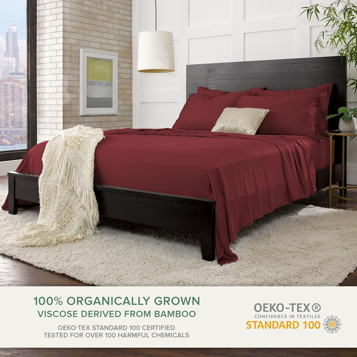 Pure Bamboo Queen Sheets - Luxuriously Soft 100% Organic Viscose Bed Set | Cooling & Durable (Merlot)