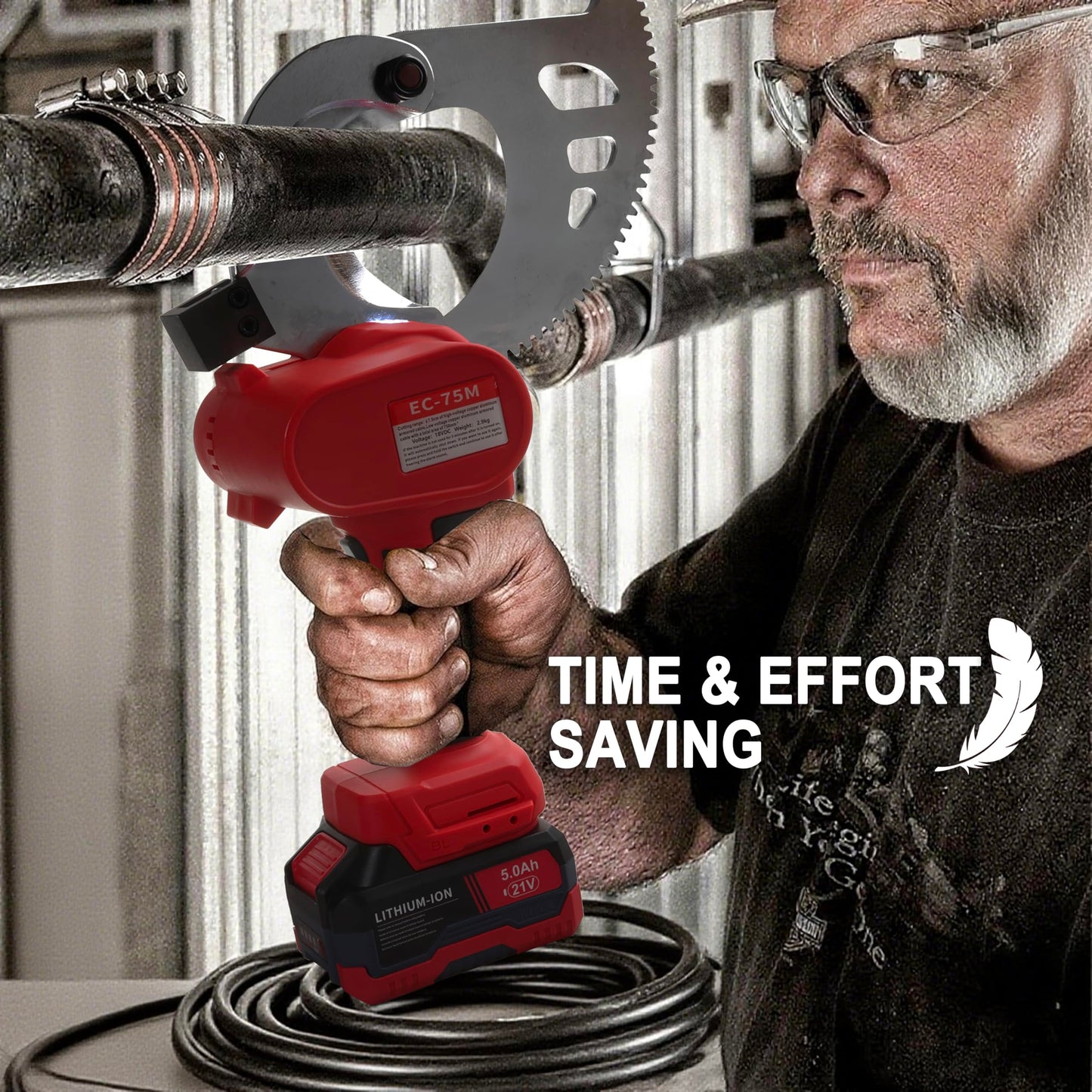 21V Battery Ratcheting Cable Cutters Cordless Heavy Duty Professional Electrical Portable Copper Cable Cutters (1500 KCMIL Copper/Aluminum Cables or 3 Inch Armour Cables)