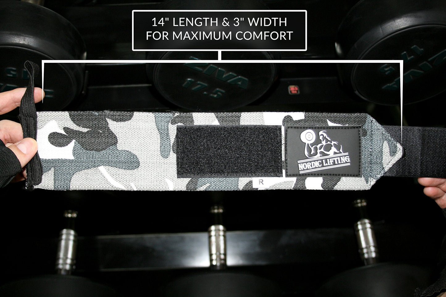 Nordic Lifting Wrist Wraps (2 Pairs) – Adjustable Wrist Wraps with Thumb Loop for Weightlifting, CrossFit & Powerlifting – Gym Essentials Support for Men & Women, Camo Grey/Yellow