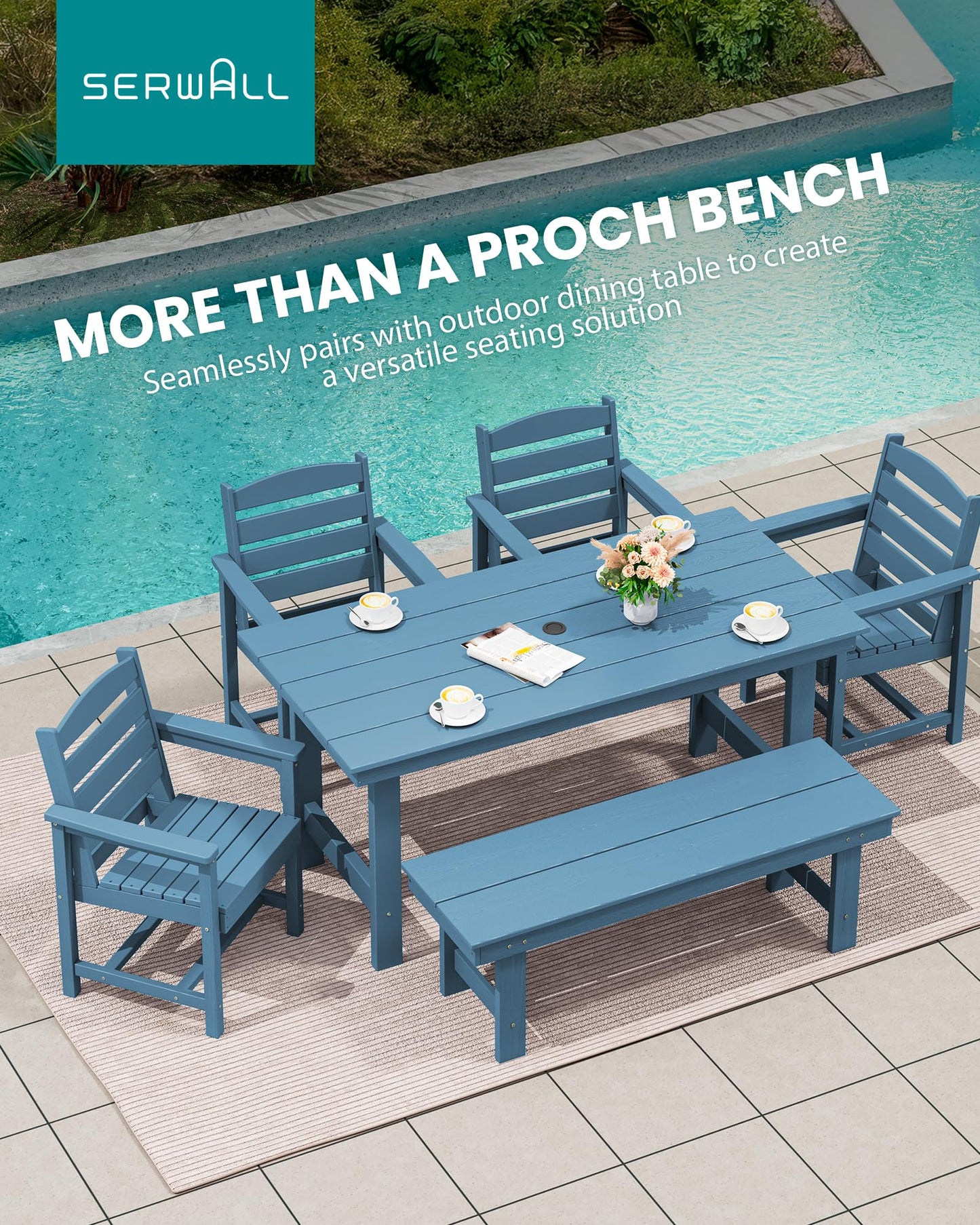 SERWALL 2-Person Outdoor Bench Backless, HDPE Outdoor Benches Weatherproof, 660 Lbs Weight Capacity, Poly Lumber Patio Furniture for Garden, Porch and Park, Navy
