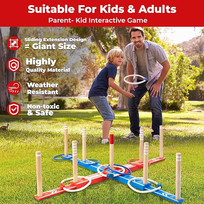 Ring Toss Game for Adults, 20 Rings & Carrying Bag- Upgraded 30" Extra Large Outdoor Backyard/Indoor Party Game(All Weather)- Easy Setup Yard Game for Kids Family Toy for Boys & Girls