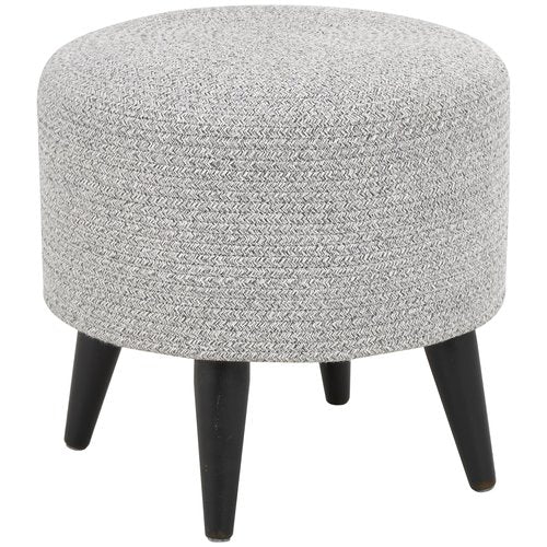 Deco 79 Polyester Living Room Stool Chevron Textured Ottoman with Black Wooden Legs, Foot Stool 17" x 17" x 17", Light Gray
