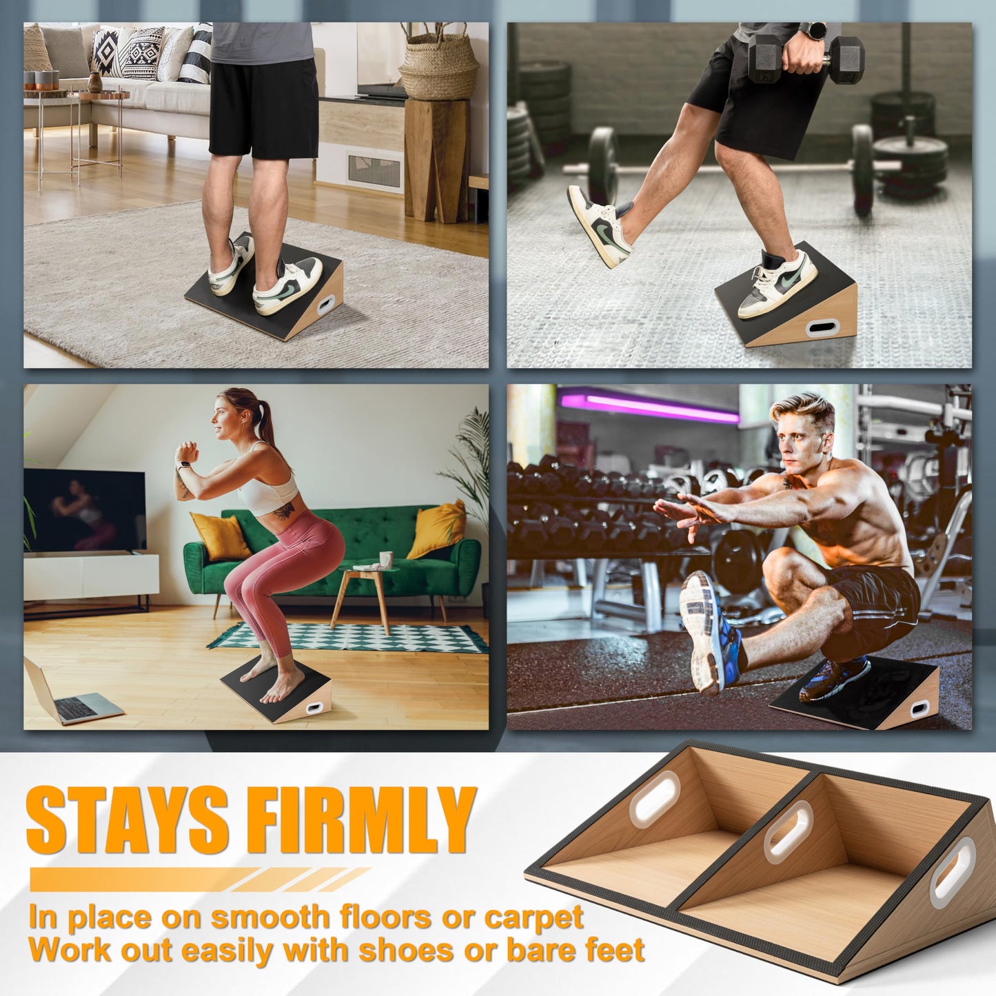 MIUONO Slant Board, 19.7" Wide Calf Stretcher Slant Board for Calf Stretching, Squats, Knees Over Toes, Weightlifting, and Fitness, 6.5” Height for Deeper Squats & More Muscle Activation