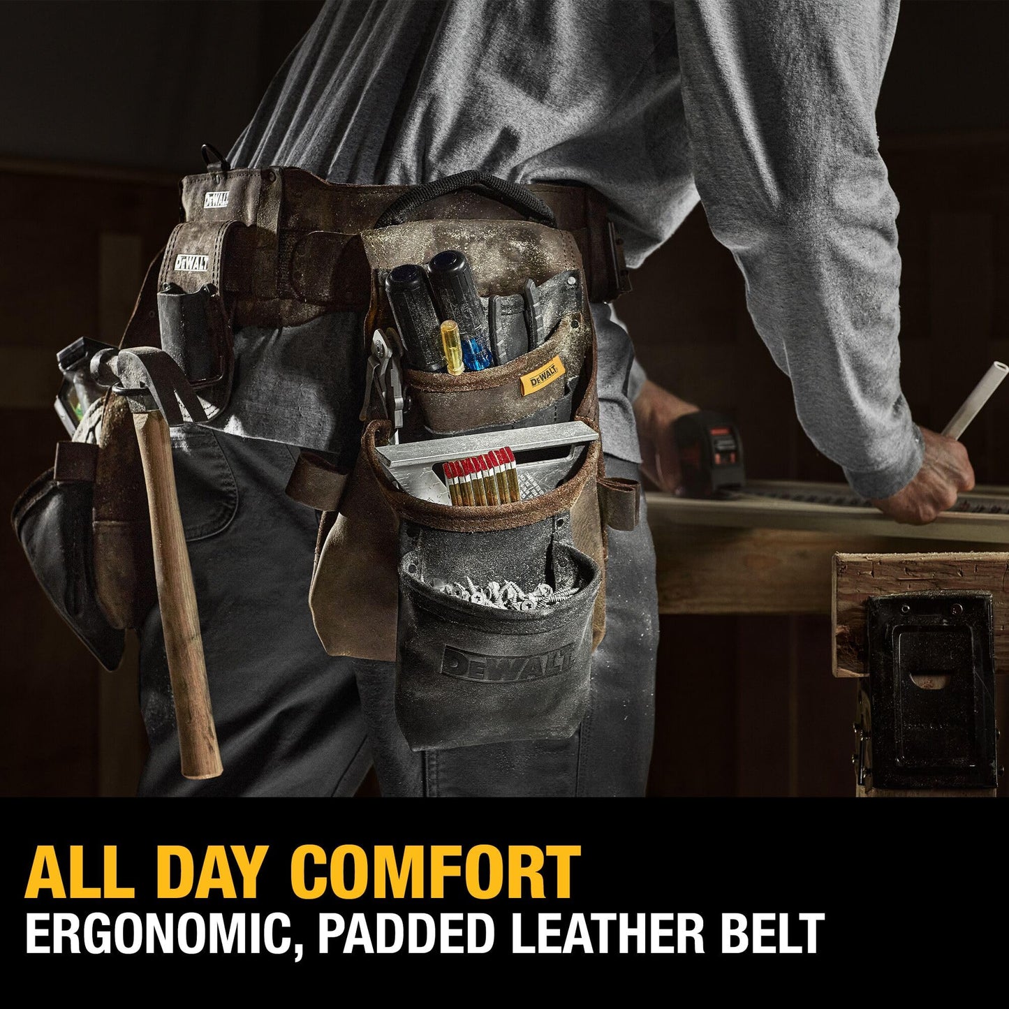 DEWALT Leather Tool Belt Organizer with 18 Pockets, Heavy Duty Construction (DWST550113)
