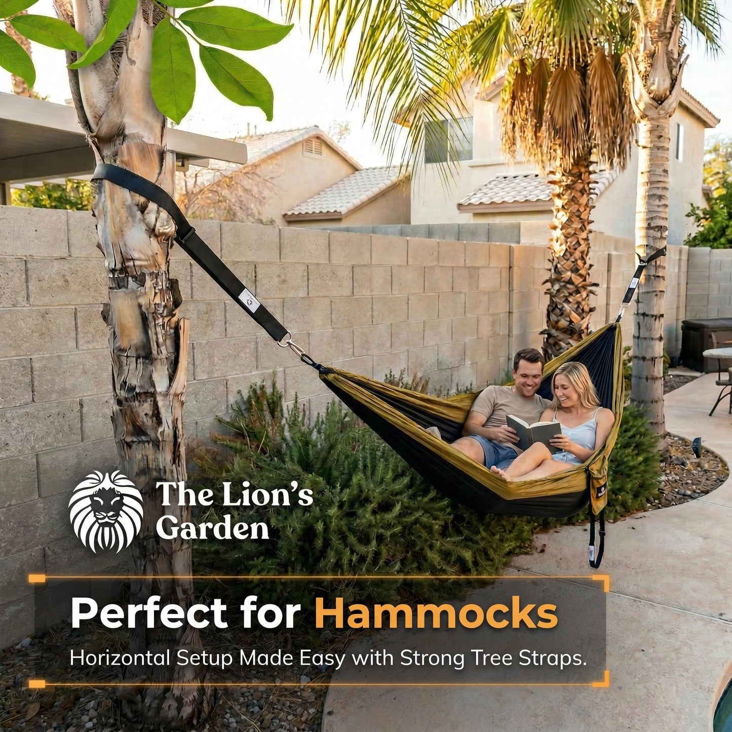 The Lion’s Garden Tree Swing Straps 2 Pack – Adjustable 5–10 ft Tree Swing Hanging Straps, Heavy Duty Hammock Straps for Trees with Carabiners & Tree Protectors Up to 3376 Lbs