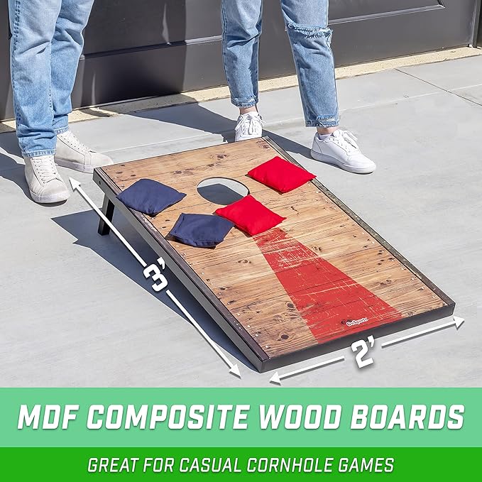 GoSports Portable Cornhole Sets, 8 Styles – Choose 4 x 2 ft or 3 x 2 ft - Boards Include 8 Bean Bags, Travel Case, and Game Rules