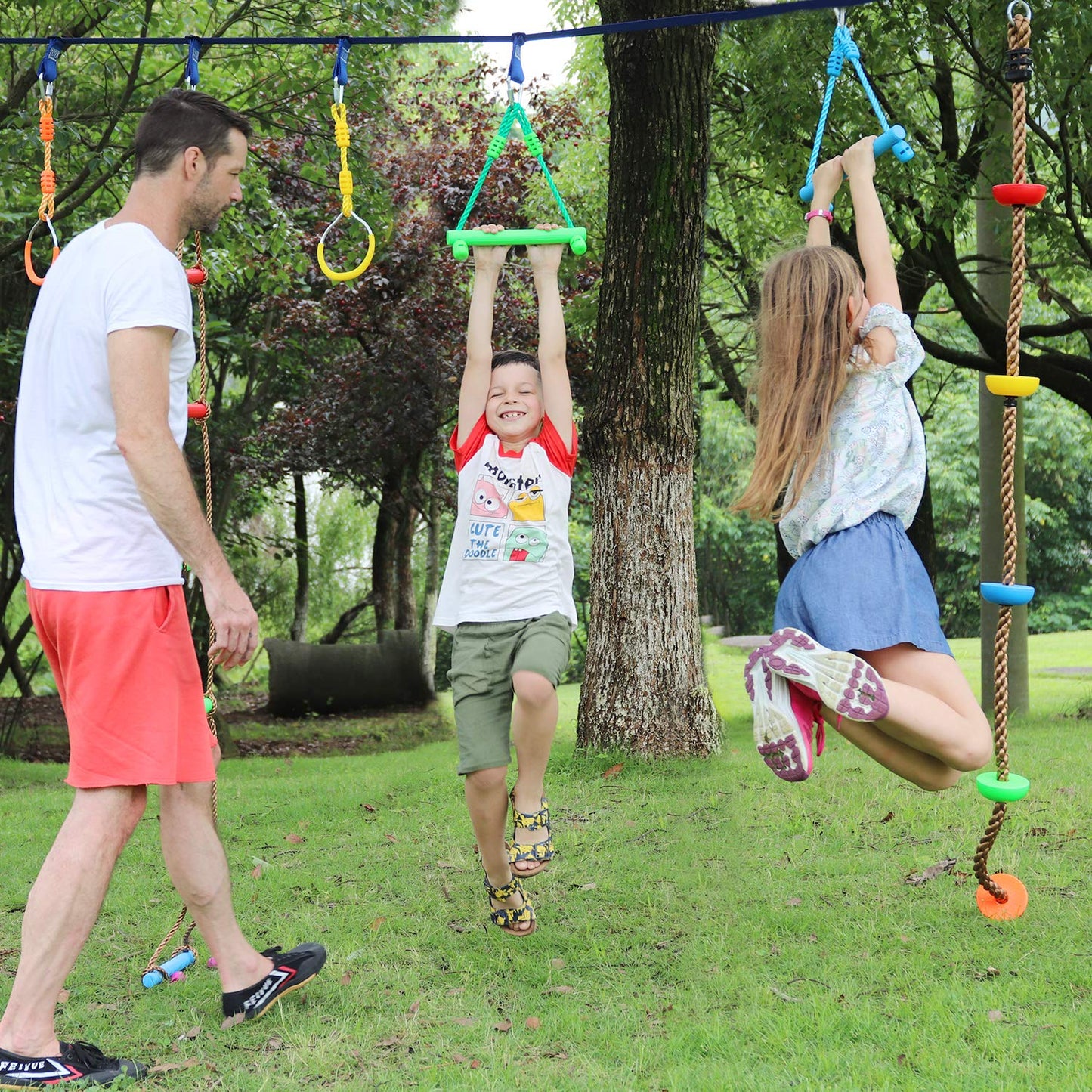 Craft Ninja Warrior Obstacle Course Accessories Kids Outdoor Play - 7pc Rings, 2pc Swing Trapeze Wheels & 2pc Monkey Bars