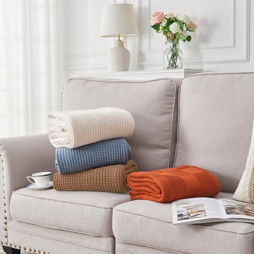 Douceur Light Brown Throw Blanket for Couch, Soft Chunky Cable Knit Throw Blanket, Classic Fisherman's Rib Stitch Pattern Throw for Living Room Gift, 60"X80"