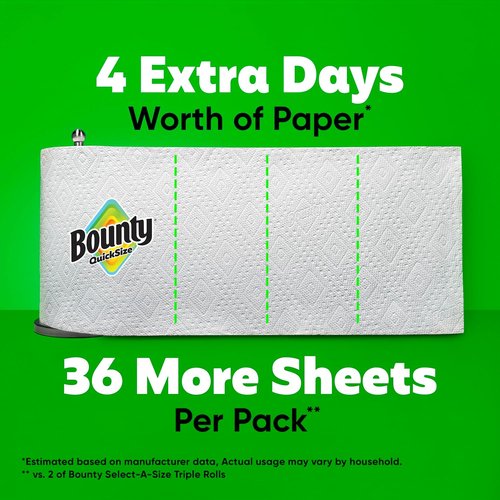 Bounty Paper Towels - Quick Size White Family Triple Rolls | Equivalent to 6 Regular Rolls
