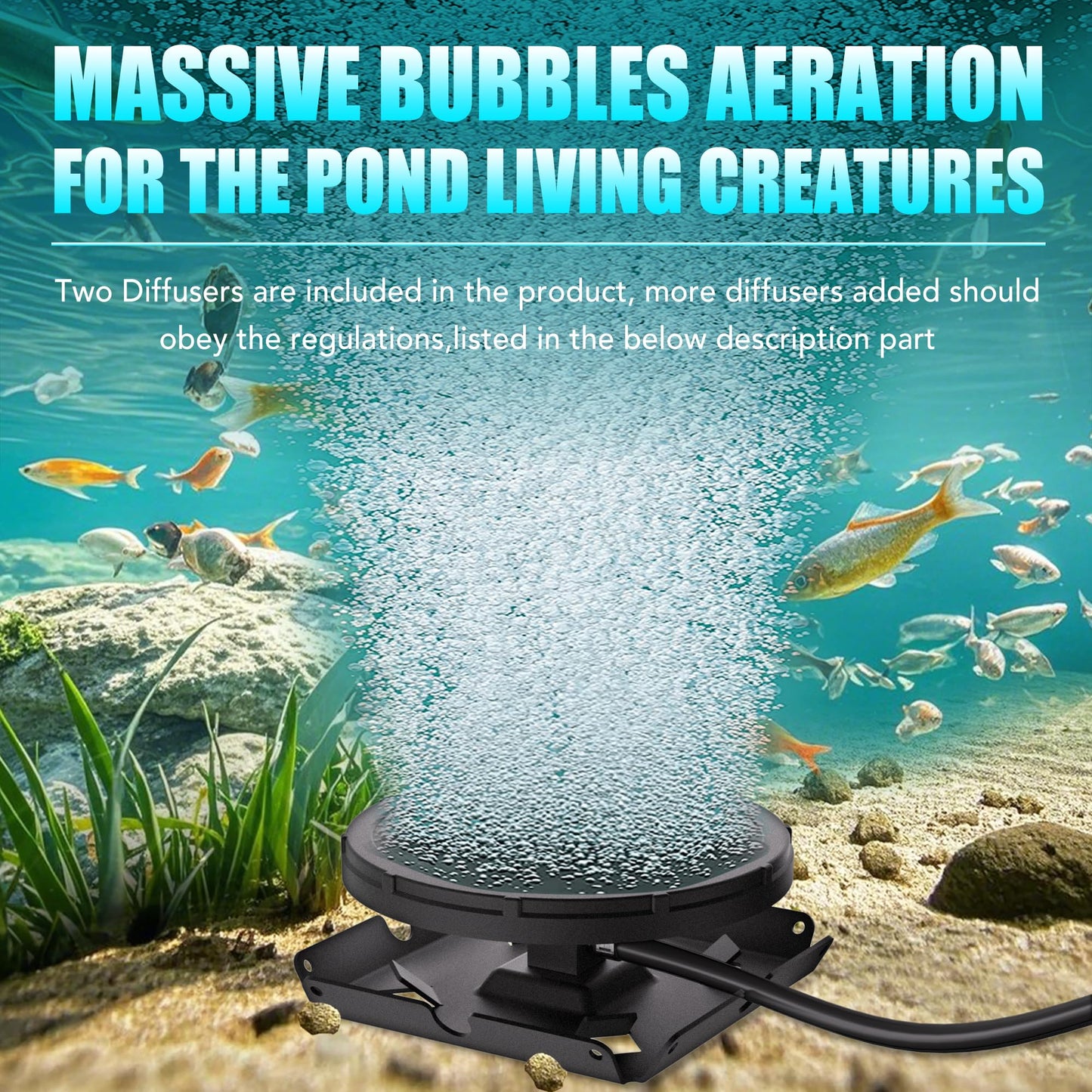 HQUA PAS20AL+PAS20AD Pond & Lake Aeration Accessories 100'of Weighted Tubing + Membrane Diffusers