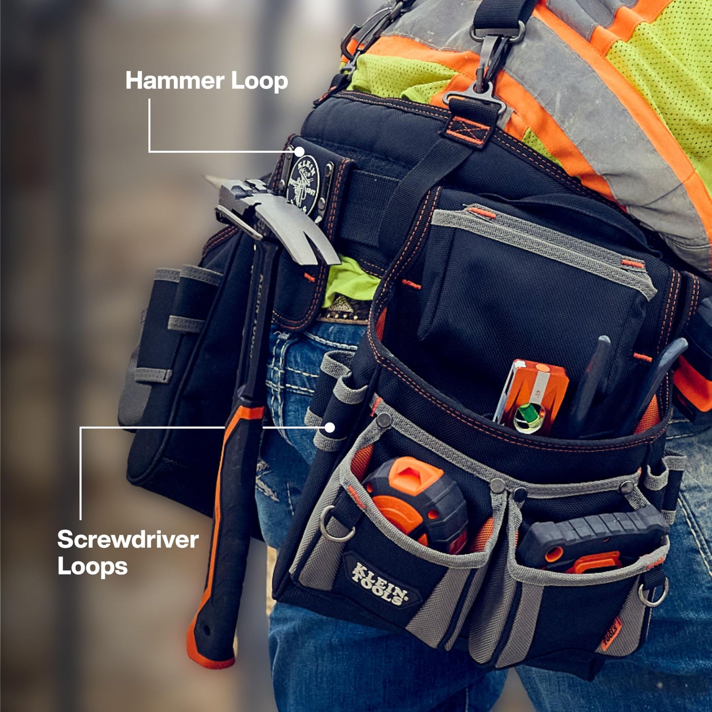 Klein Tools 55896 Tool Rig, Padded Tool Belt, Suspenders and Pouches with 23 Pockets, Adjustable 30 to 52-Inch Waist, for Carpenters, Electricians, Construction