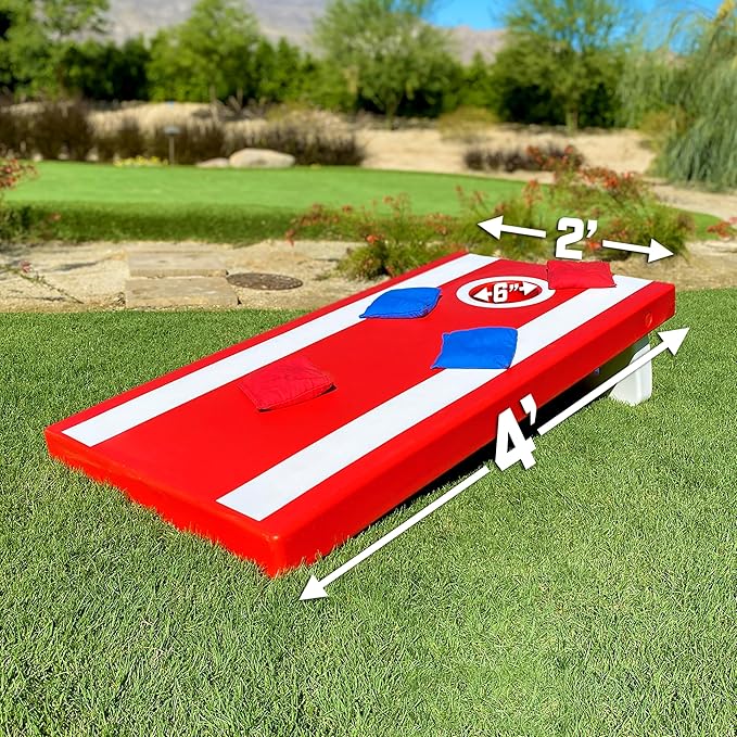 GoSports 4 x 2 ft All Weather Cornhole Boards - American Flag, Red, or Blue - Game Set Includes 8 Bean Bags & Rules