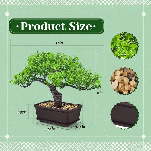 Der Rose 8-Inch Artificial Bonsai Tree | Ficus Plant for Home Office Zen Decor