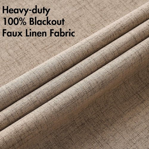 MIULEE 100% Blackout Linen Textured Curtains - Thermal Insulated Copper Brown Grommet Drapes | 42 x 84 Inch (2 Panels)