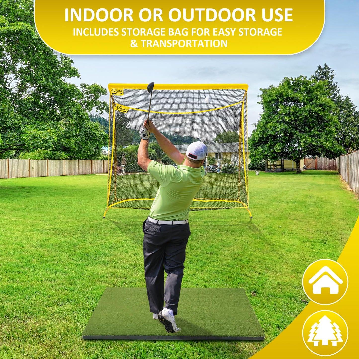 Golf Hitting Net with Extra Striking Net, 10x7ft Heavy Duty Golf Practice Net for Golfer Backyard Driving Swing, Golf Impact Net Cage Metal Frame with Storage Bag and Elevated Base, Indoor Outdoor Use