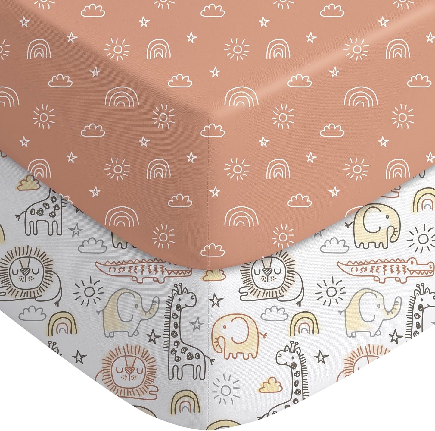 Yoofoss Baby Crib Sheets - Ultra Soft 2-Pack Fitted Sheets for Standard Crib & Toddler Mattress | Animal World Design, 52x28
