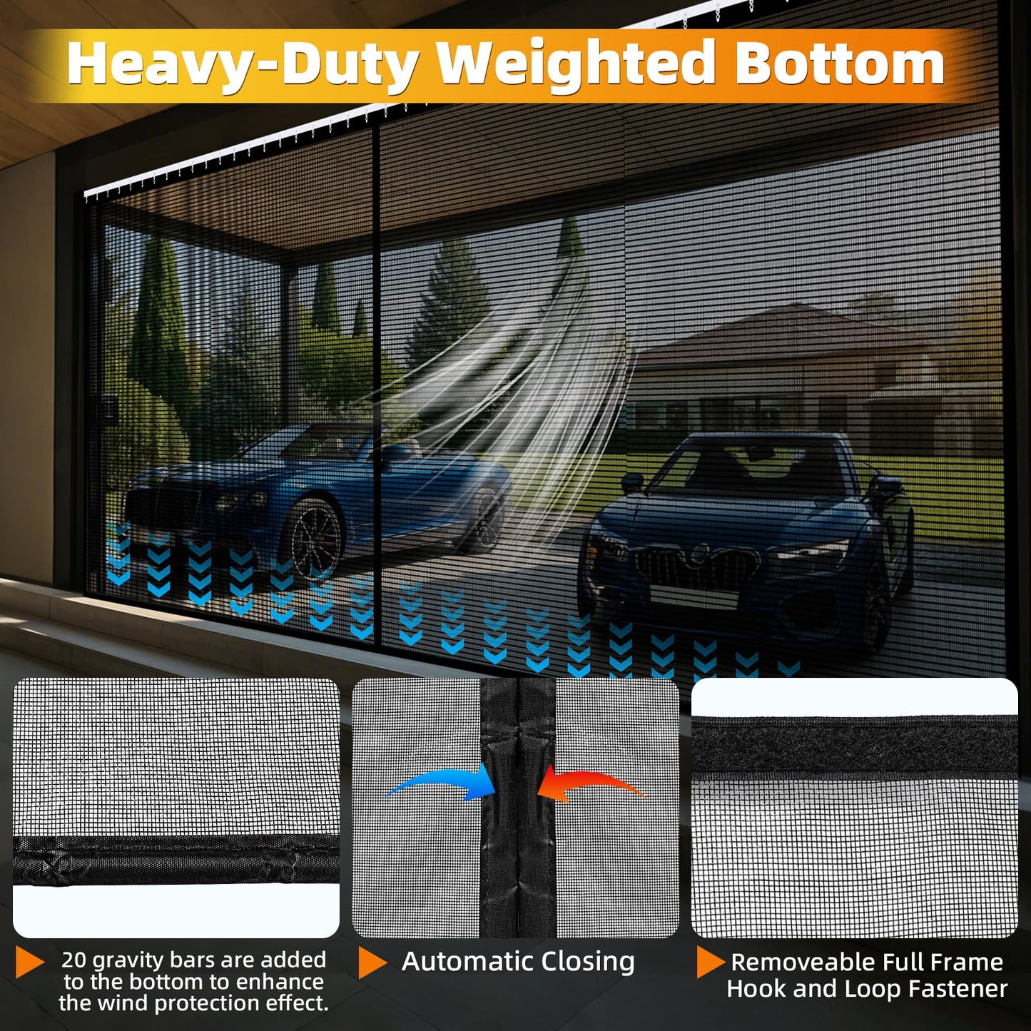 Sliding Garage Door Screen 2 Car 16x7Ft, Retractable Garage Screen Door with Track Closure, Heavy Duty Fiberglass Mesh Garage Net Screen, Keep Annoying Animals Out, Easy Assembly Privacy Protection